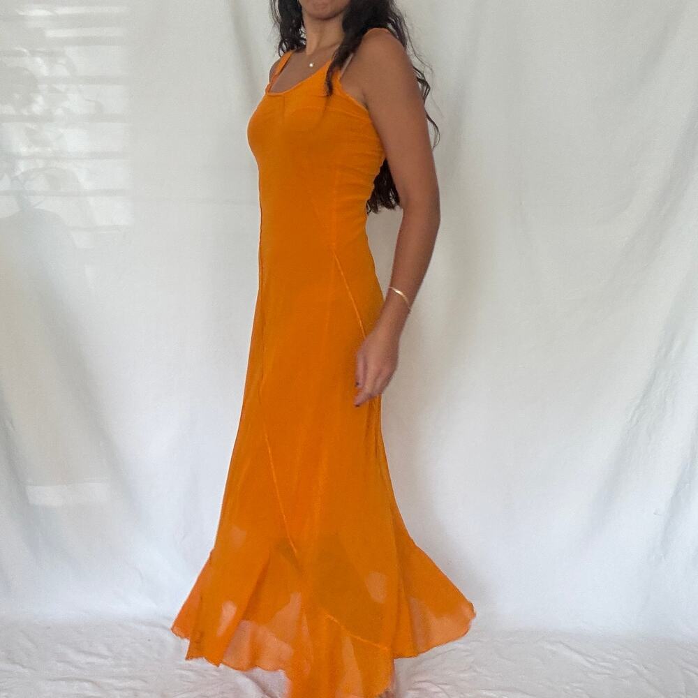 Vintage 90s Jean Paul Gaultier Maille Fuzzi Orange Mesh Maxi Dress M